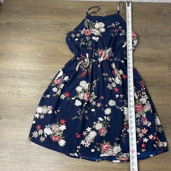 Lush Women’s Navy Blue Floral Spaghetti Strap Mini Dress, size Small - Picture 8 of 13